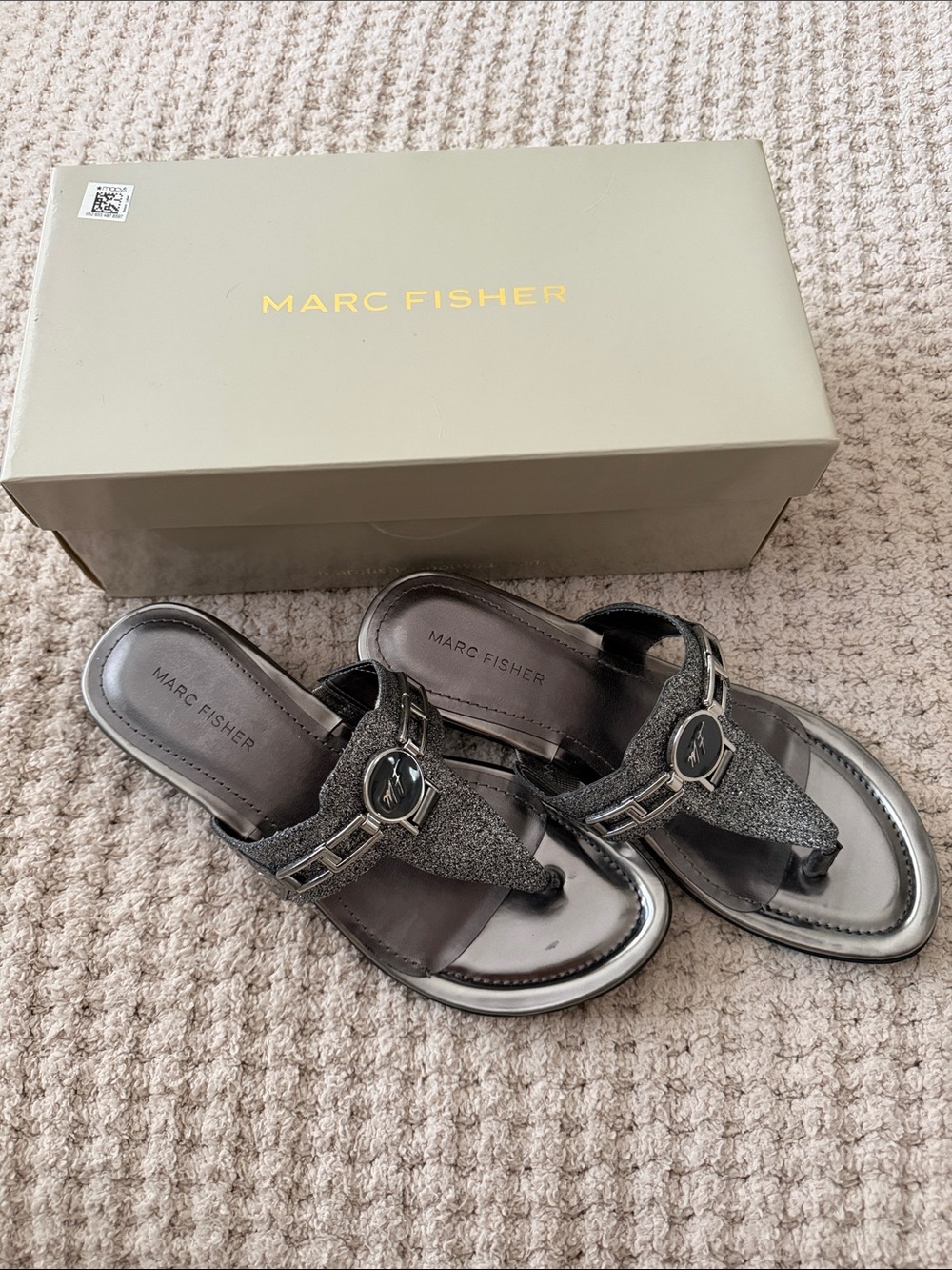 Marc Fisher Metallic Charcoal Thong Sandals